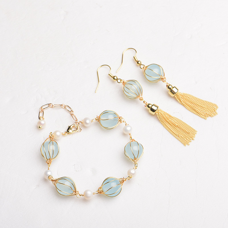 Beading - Blue Natural Jade Bead Earrings Fashion
