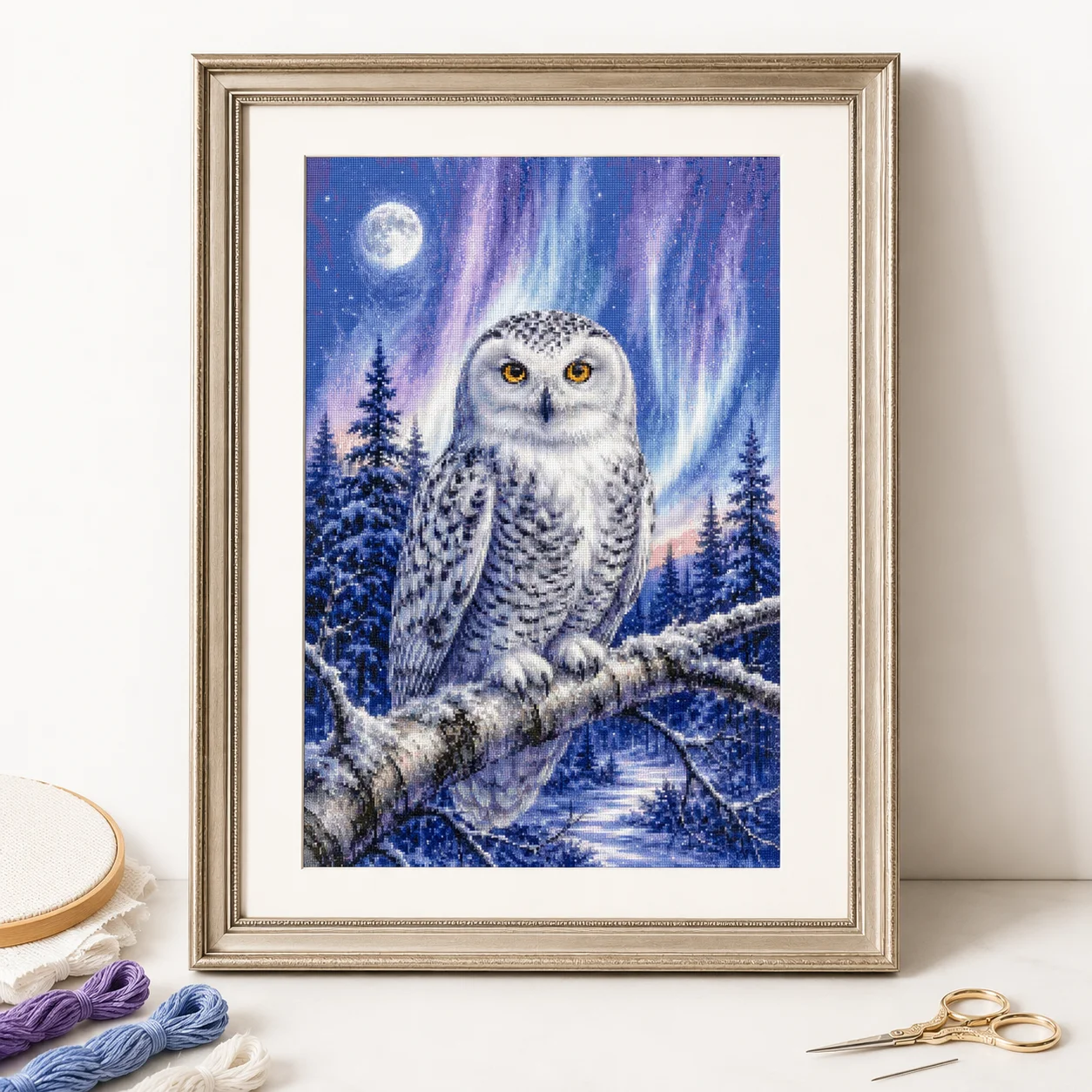 Cross Stitch Stamped Kits Beginners - [ZZ8820-Winter Watch Owl] | Beginner DIY