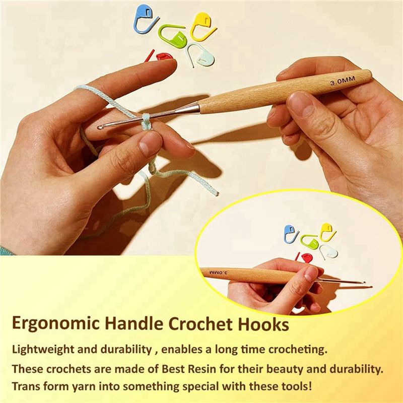 SEWS-80Pcs Wood Crochet Hooks  - Wooden Crochet Hooks Ergonomic Handle ulasan dan harga