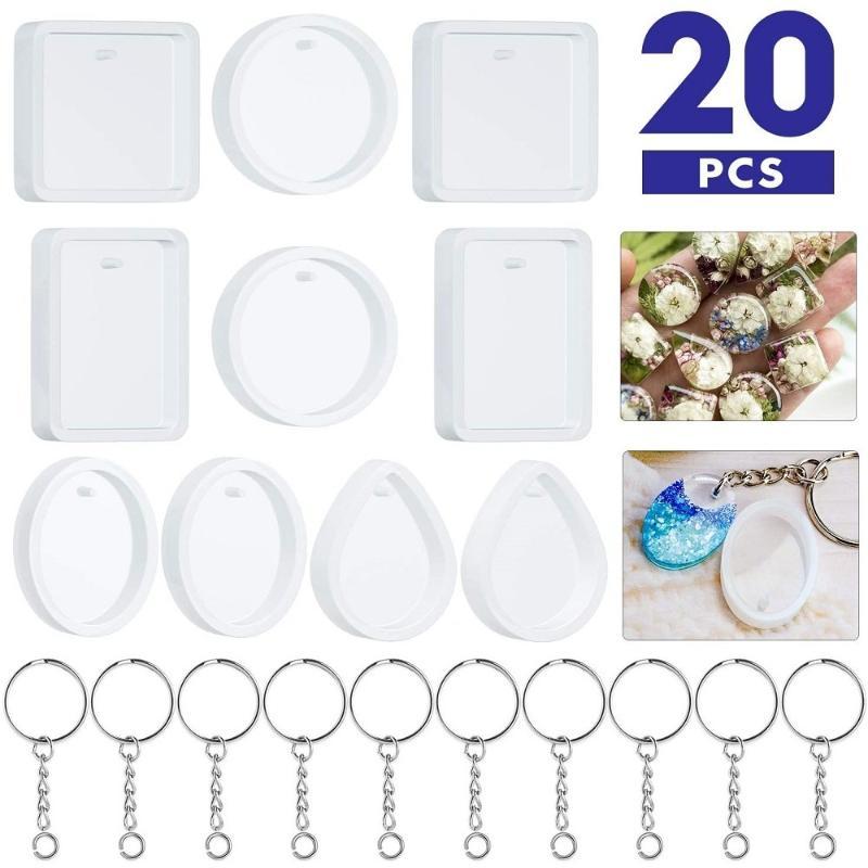 20Pcs Set DIY Keychain Pendant - Silicone Epoxy Resin Molds Set ulasan dan harga