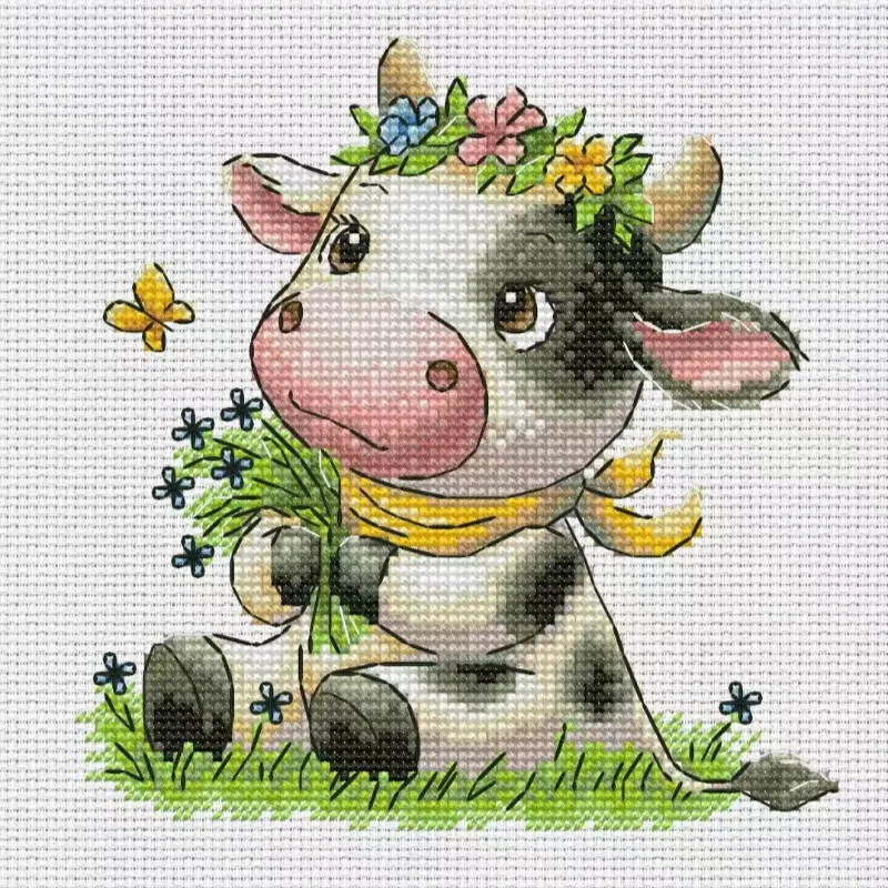 [CC2949-Cute Little Cow] | DIY - Cross Stitch Stamped Kits Beginners ulasan dan harga