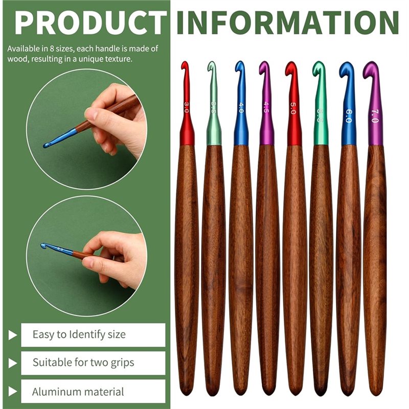 AB34-Aluminum Crochet Hooks Wi - Wooden Crochet Hooks Ergonomic Handle ulasan dan harga