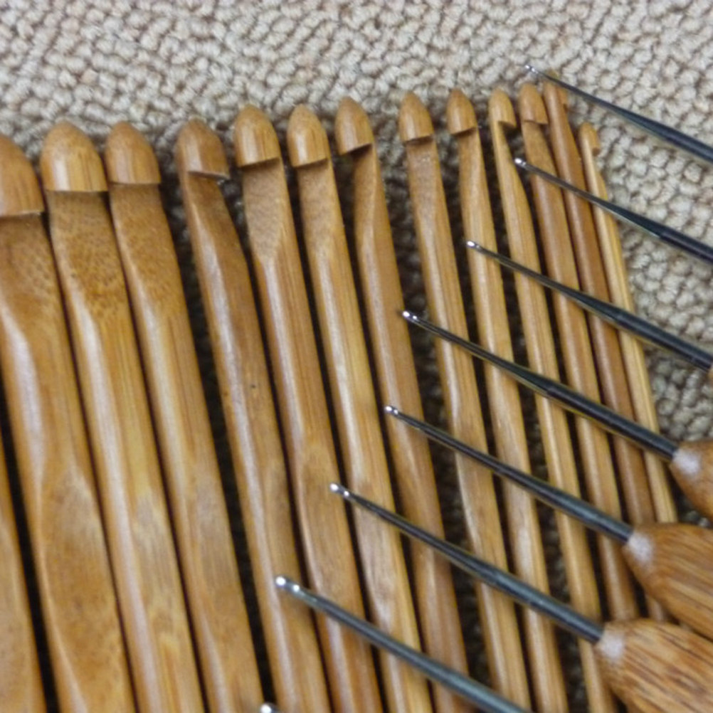 12Pcs Wood Knitting Needles Se - Wooden Crochet Hooks Ergonomic Handle ulasan dan harga